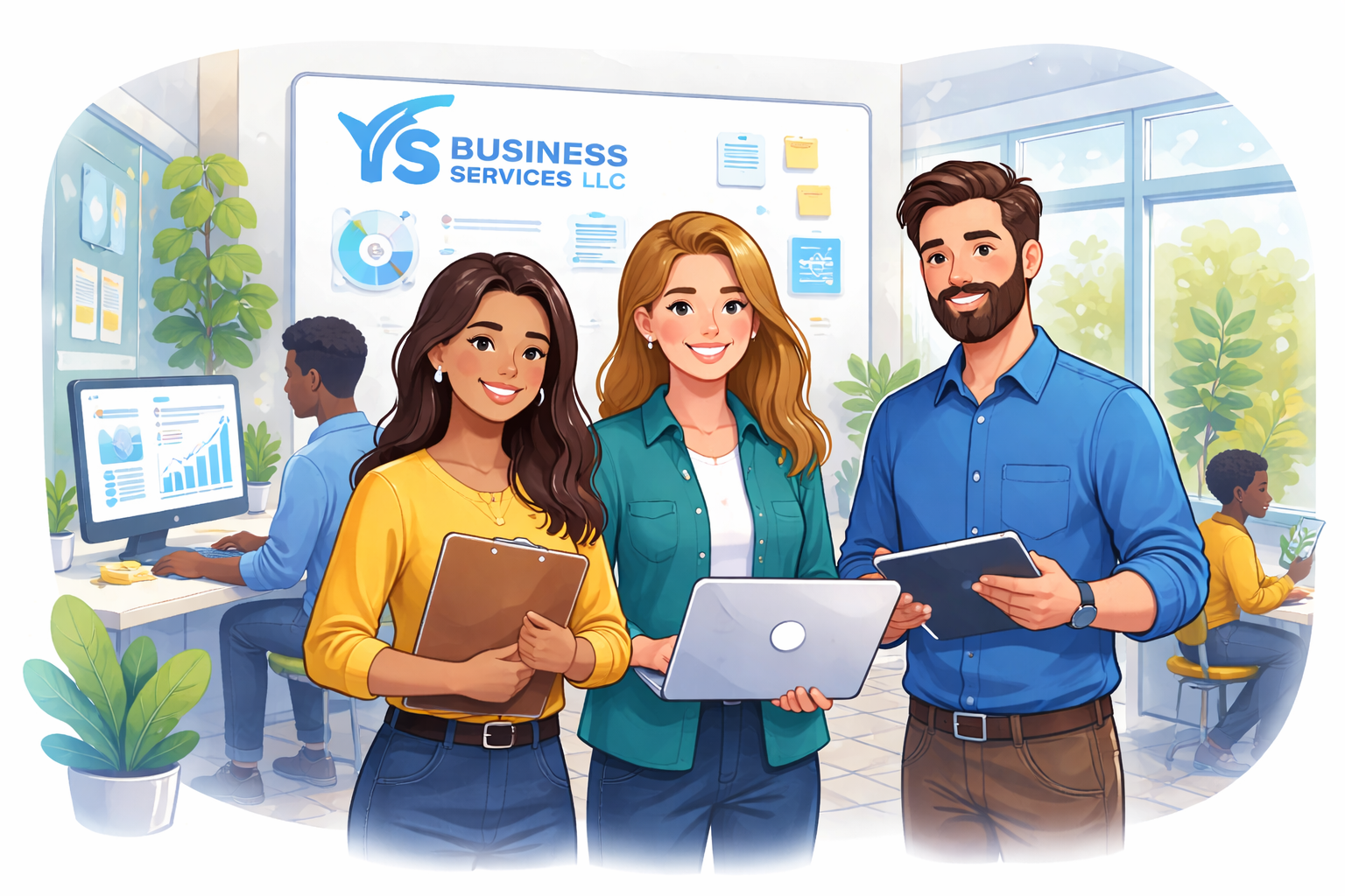 Business support and systems illustration