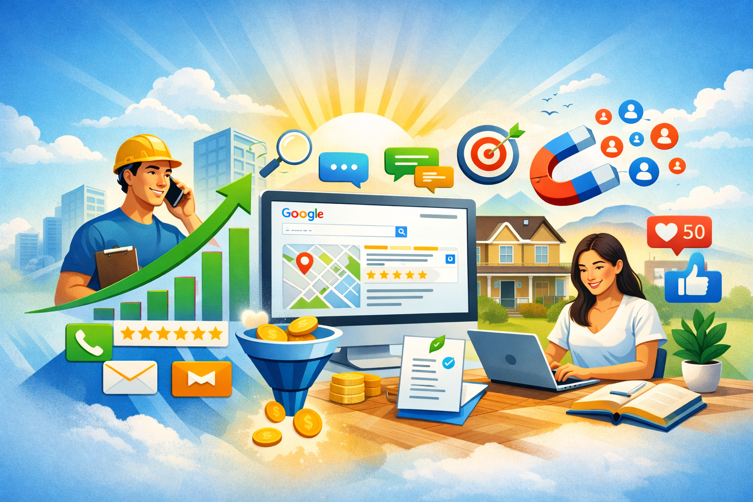 Business growth and online presence illustration